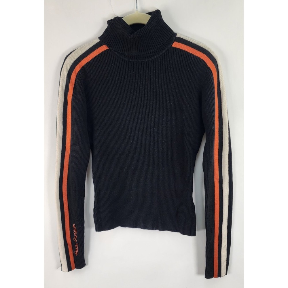 Harley Davidson Sweater Women's XS Black Turtleneck Biker Ribbed Embroidered